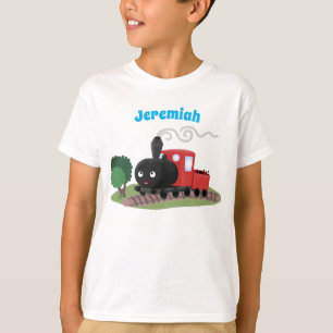 Süße Dampflokomotiven-Cartoon-Illustration T-Shirt