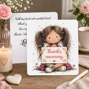 Süße „Danke Mutti“ Illustration mit Gedicht  Feiertagskarte