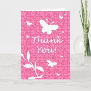 Süße Dankeskarten rosa Blumen und Schmetterlinge Dankeskarte