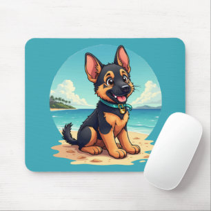 Süße Deutsche Schäferhund-Welpen-Strand-Illustrati Mousepad