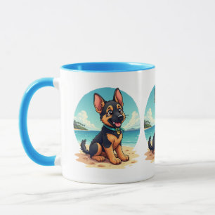 Süße Deutsche Schäferhund-Welpen-Strand-Illustrati Tasse