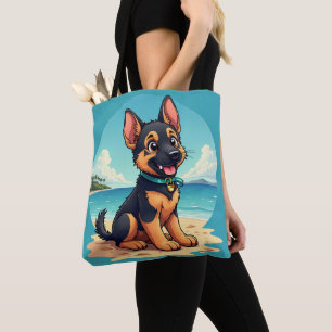 Süße Deutsche Schäferhund-Welpen-Strandillustratio Tasche