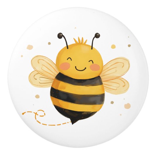 Süße dicke Hummel "Bee Happy"  Keramikknauf (Vorderseite)