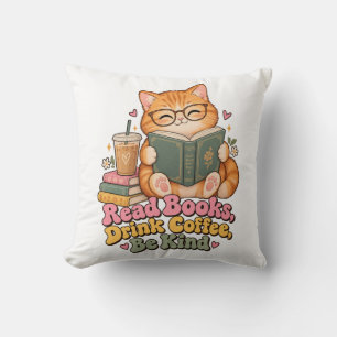 Süße dicke Katze liest Buch und Kaffee-Wurfkissen Kissen