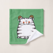 Süße dicke Katze mit zwei Weihnachtsmützen Badhandtuch Set (Waschlappen)