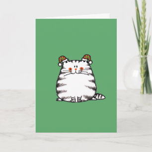 Süße dicke Katze mit zwei Weihnachtsmützen Karte