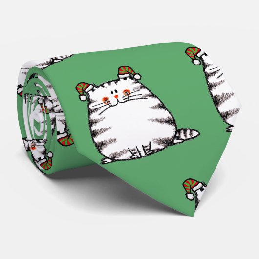 Süße dicke Katze mit zwei Weihnachtsmützen Krawatte (Gerollt)
