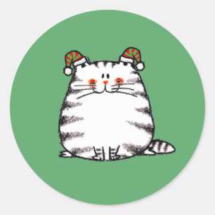 Süße dicke Katze mit zwei Weihnachtsmützen Runder Aufkleber