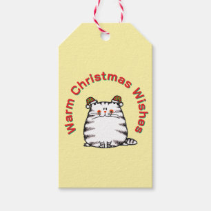 Süße dicke Katze mit zwei Weihnachtsmützen und war Geschenkanhänger