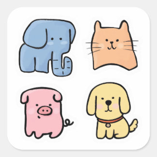 Süße dicke Kawaii-Haustier-Tier-Stickerblatt-Packu Quadratischer Aufkleber