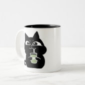 Süße dicke schwarze Katze Kaffeetasse (Vorderseite Links)