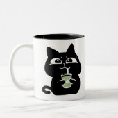 Süße dicke schwarze Katze Kaffeetasse (Links)