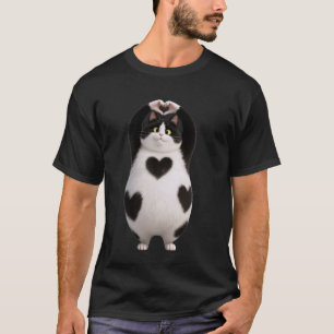 Süße dicke schwarze Katze Papa Mama Herzen Pfoten T-Shirt