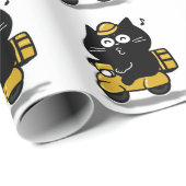 Süße dicke schwarze Katzenaufkleber Geschenkpapier (Rolleneckpunkt)