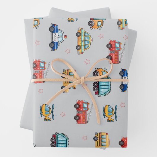 Süße Dienstfahrzeuge Geschenkpapier Set (Beispiel)