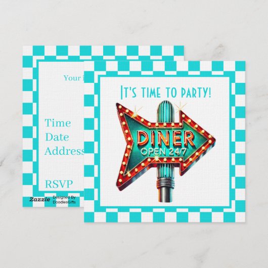 Süße Diner-Retro-Party Einladung (Vorne/Hinten)