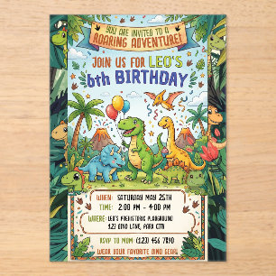 Süße Dino 6. Geburtstags-Jungle-Abenteuerparty Acryleinladungen