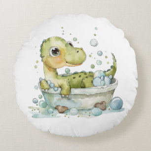 Süße Dino-Badezeit Rundes Kissen
