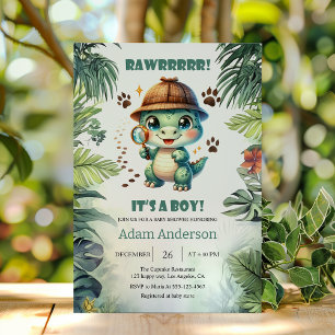 Süße Dino-Detektiv-Junge-Baby-Shower-Einladung Einladung