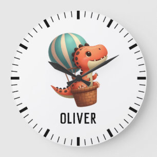 Süße Dino-Kinder fliegen in einem Heißluftballon Große Wanduhr