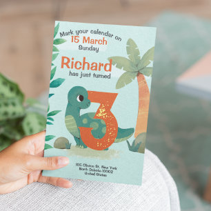 Süße Dino-Mottoparty zum Kindergeburtstag Einladung