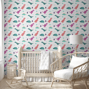 Süße Dinosaurier-Baby-Mädchen-Kinderzimmer-Peel-&- Tapete