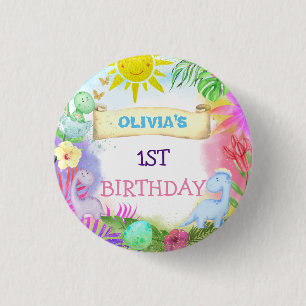 Süße Dinosaurier Blumen Glitter Baby Mädchen Gebur Button