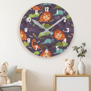Süße Dinosaurier Dino-Jungen-Zimmerdekor-Muster Runde Wanduhr