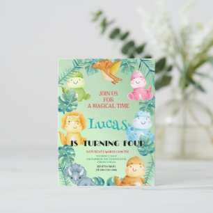 Süße Dinosaurier-Dschungel-Schulkinder-Geburtstags Postkarte