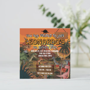 Süße Dinosaurier-Einladung zum 6. Geburtstag, farb Einladung