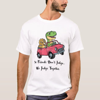 Süße Dinosaurier-Freunde fahren mit rosa Auto Cart T-Shirt