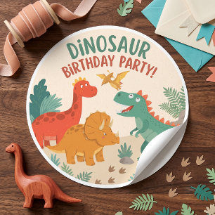 Süße Dinosaurier-Geburtstags-Stomp-Chomp-Brüüllen- Runder Aufkleber