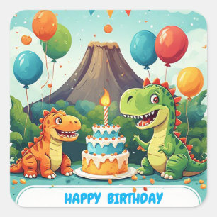 🎉 Süße Dinosaurier-Geburtstagsfeier für Kinder Quadratischer Aufkleber