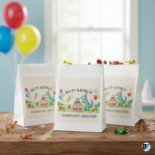 Süße Dinosaurier-Geburtstagsfeier - Personalisiert Geschenktütchen