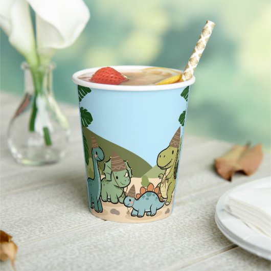 Süße Dinosaurier-Geburtstagspapierbecher Pappbecher (In Situ)