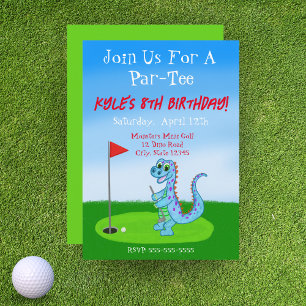 Süße Dinosaurier-Golf-Themen-Kindergeburtstag Einladung