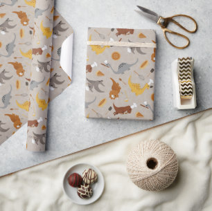 Süße Dinosaurier kochen in Beige und Braun Geschenkpapier