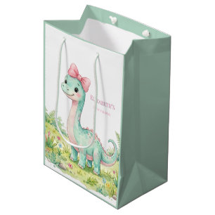Süße Dinosaurier Mit Rosa Schleife Baby Shower Mittlere Geschenktüte