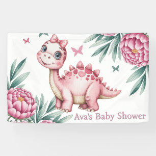 Süße Dinosaurier mit Schmetterlingen Baby Shower Banner