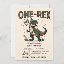 Süße Dinosaurier-One-Rex-Einladung zum 1. Geburtst Einladung