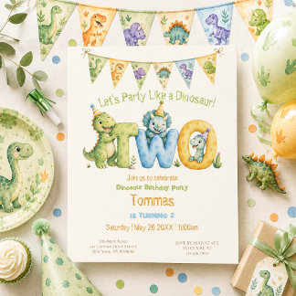 Süße Dinosaurier Themen 2. Geburtstag Einladung