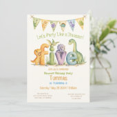 Süße Dinosaurier-Themen-Fünf-Geburtstag Einladung (Stehend Vorderseite)