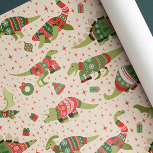 Süße Dinosaurier Weihnachtspullover Geschenkpapier