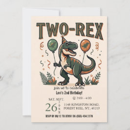 Süße Dinosaurier Zwei-Rex 2. Geburtstagseinladung Einladung