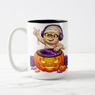 Süße DJ-Mumie-Kürbis-Plattenspieler Halloween Zweifarbige Tasse