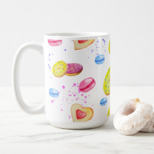 Süße Donuts mit farbenfrohen Glasmustern Kaffeetasse
