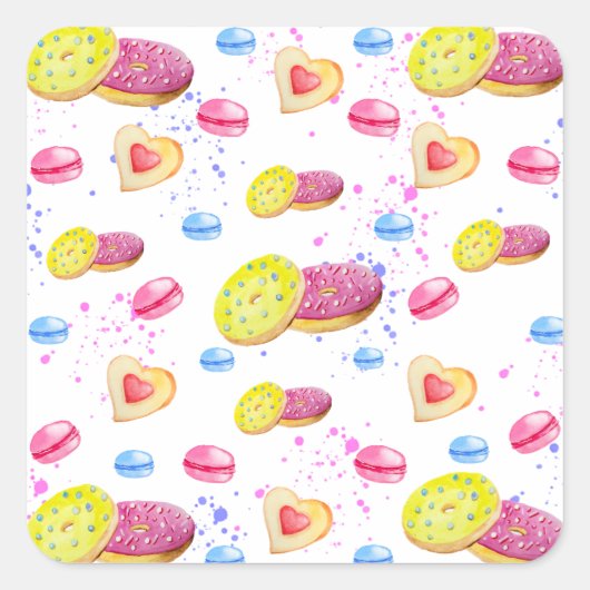 Süße Donuts mit farbenfrohen Glasmustern Quadratischer Aufkleber (Vorderseite)