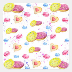 Süße Donuts mit farbenfrohen Glasmustern Quadratischer Aufkleber