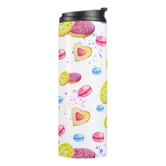 Süße Donuts mit farbenfrohen Glasmustern Thermosbecher (Nach links gedreht)