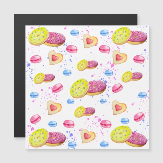 Süße Donuts mit farbenfroher Glasur Magnetkarte (Vorne/Hinten)
